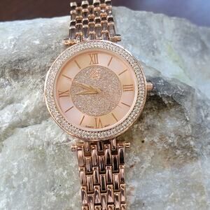 Vintage Watches Daisy Fuentes Rose Gold Quartz Watch Glitter Dial Crystal Bezel